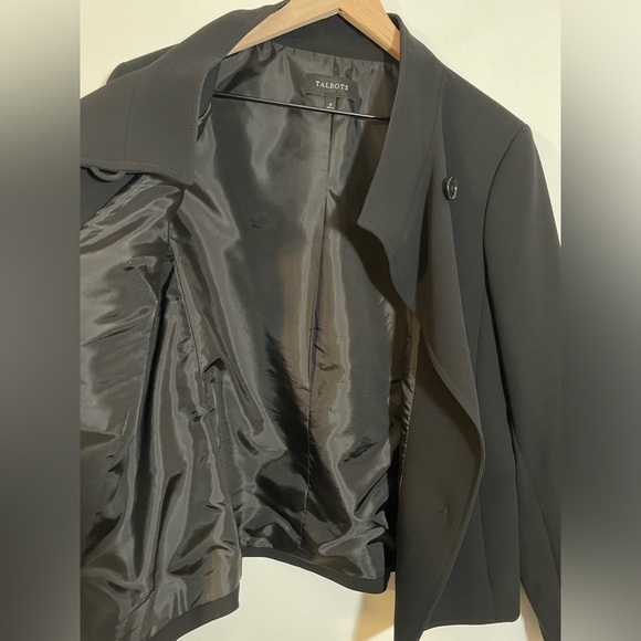 Talbots Blazer Jacket Black Lined Asymmetric Button Front Stand Collar Size 12 - Picture 3 of 9